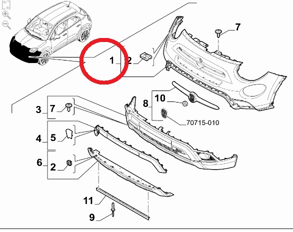 735702163 Paraurti ant. c/fori sensori Fiat 500X Originale